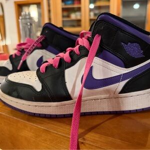 Jordan Kids Black, Purple, and Pink Sneakers